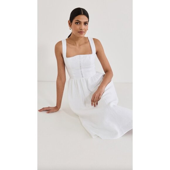 Reformation Tagliatelle Linen Dress In White Size 8 - Picture 6 of 10